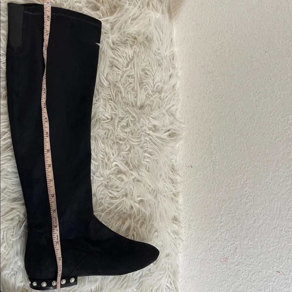IVANKA TRUMP Black Suede Knee High Boots With Pearls Heel Size 9